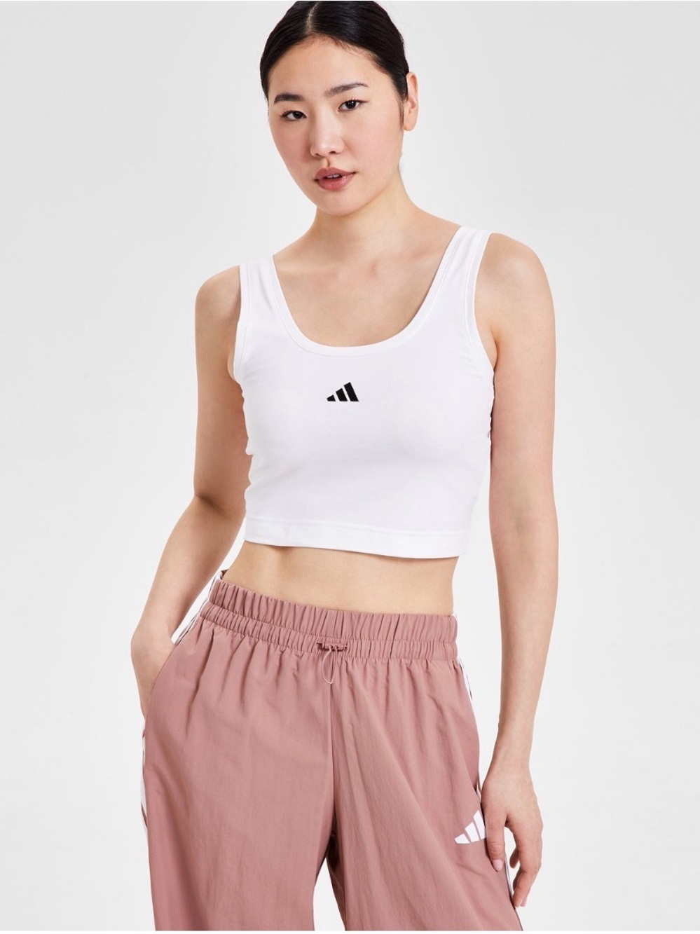 adidas White Scoop-Neck Crop Top Size S